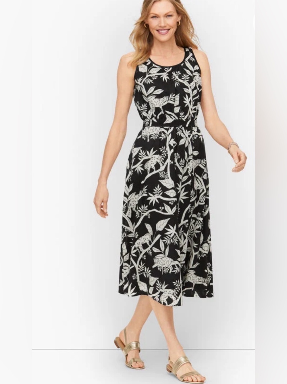 Talbots TROPICAL PANTHER TIPPED FIT & FLARE DRESS Size 6